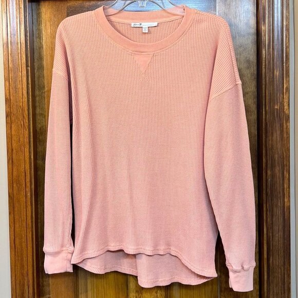 $5 ADD ON with $15+ Bundle Seven7 Waffle Crew Top LS Sz S Peach EUC High Low Hem - Picture 3 of 10